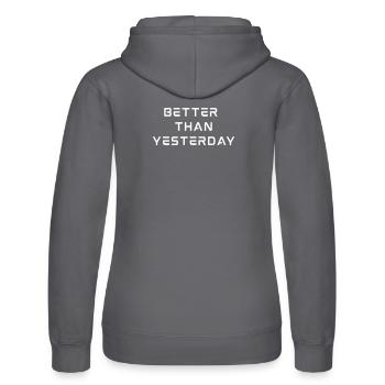 Better Than Yesterday – Werde jeden Tag 1 % besser! - Frauen Kapuzen Sweater von Russell - Schwarz - Hinten - Marisol (170cm)