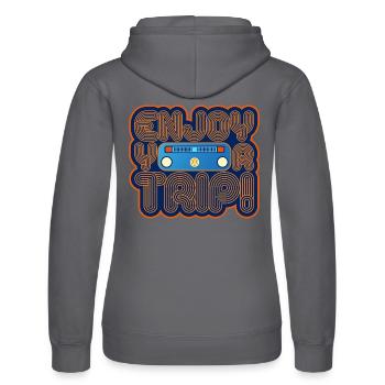Volkswagen VW Enjoy Your Trip Schriftzug - Frauen Kapuzen Sweater von Russell - Navy - Hinten - Marisol (170cm)