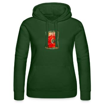 Abstraktion lebendiger geometrischer Formen - Frauen Kapuzen Sweater von Russell - Flaschengrün - Vorne - Liana (172cm)