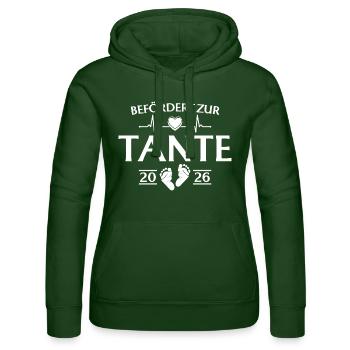 Baby Shower 2026 - Promoted to Aunt - Women’s Hooded Sweater by Russell - bottle green - Front - Liana (172cm)