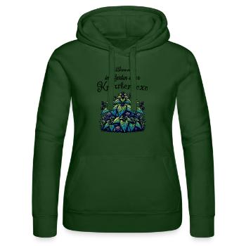 Willkommen im Garten - Kräuterhexe - Naturheilerin - Frauen Kapuzen Sweater von Russell - Flaschengrün - Vorne - Liana (172cm)