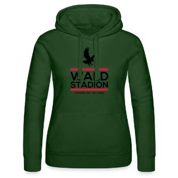 Frankfurt Waldstadion - FFM - Bembel - Ultras - Frauen Kapuzen Sweater von Russell - Flaschengrün - Vorne - Liana (172cm)