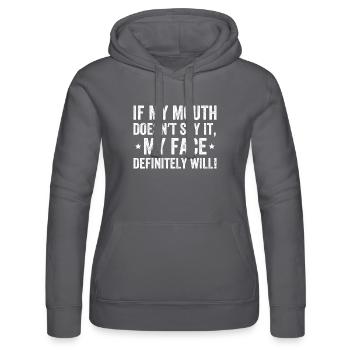 If My Mouth Doesn't Say It My Face Definitely Will - Frauen Kapuzen Sweater von Russell - Grau - Vorne - Marisol (170cm)