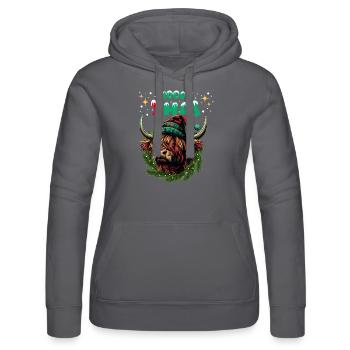 Mooey Xmas Schottisches Hochlandrind Kuh Lustig - Frauen Kapuzen Sweater von Russell - Grau - Vorne - Marisol (170cm)