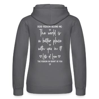Dear Person behind me - Women’s Hooded Sweater by Russell - grey - Back - Marisol (170cm)