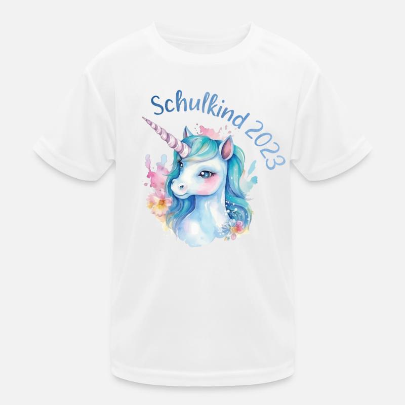 Schulkind 2023 Einhorn Einschulung Aquarell Bunt - Kinder Funktions-T-Shirt - Weiß