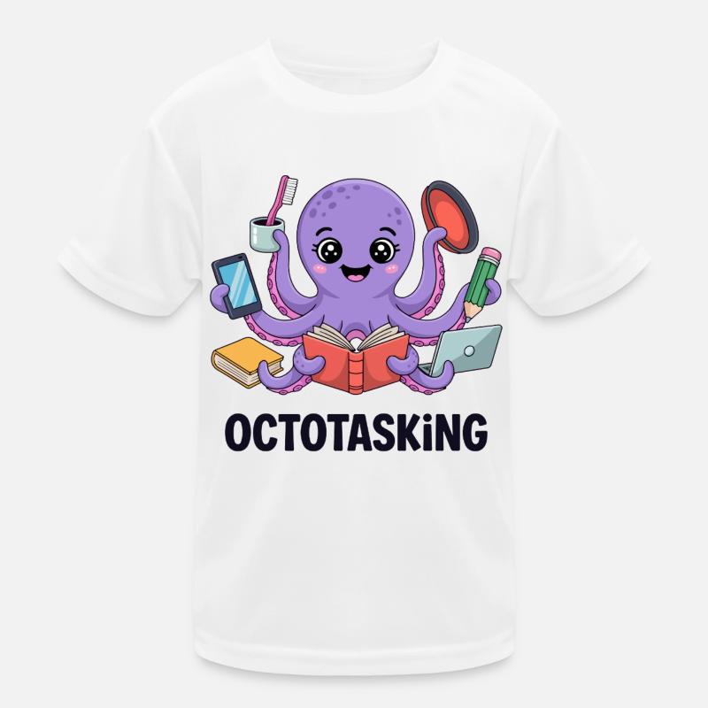 Octotasking Krake im Multitasking Modus - Kinder Funktions-T-Shirt - Weiß