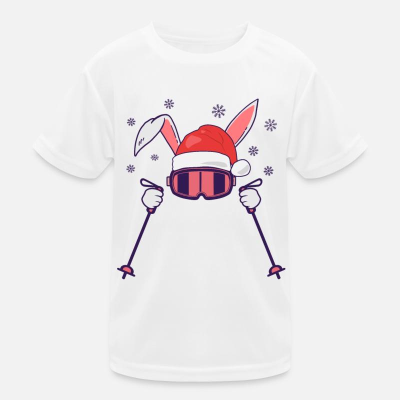 Lapin de ski Lapin de ski avec chapeau de Père Noël et bâtons de ski T-shirt sport Enfant