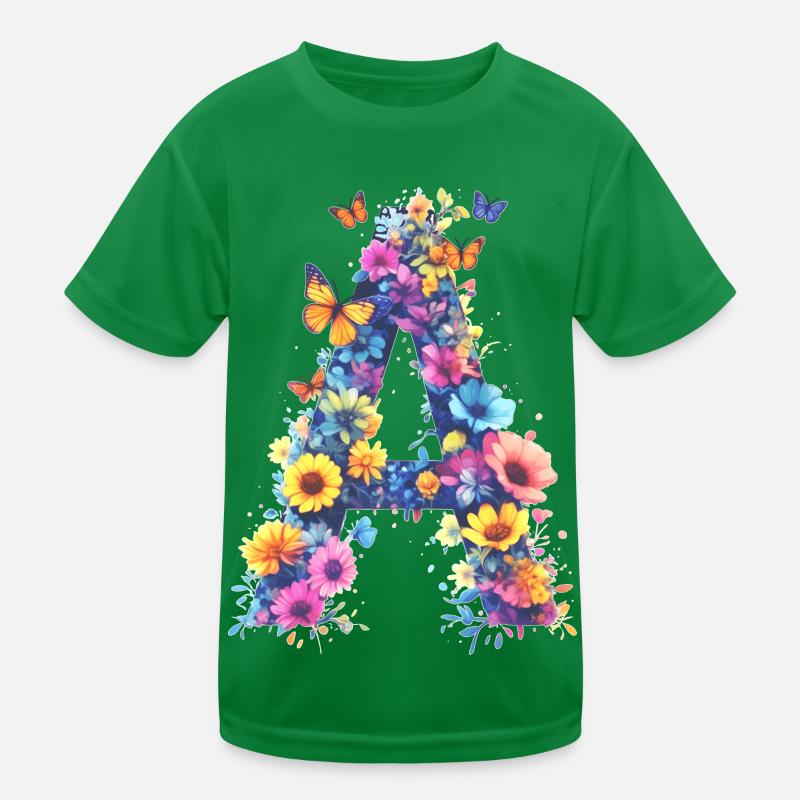 A - Lettre initiale florale 💐🌼🦋 T-shirt sport Enfant
