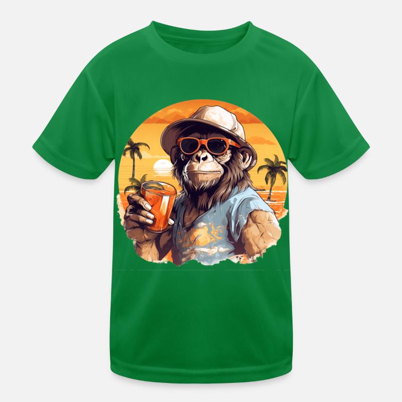 Cool monkey with drink Funny animals chimpanzee Kids Functional T-Shirt