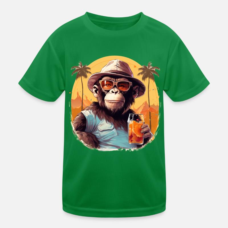 Cool monkey with drink Funny animals chimpanzee Kids Functional T-Shirt