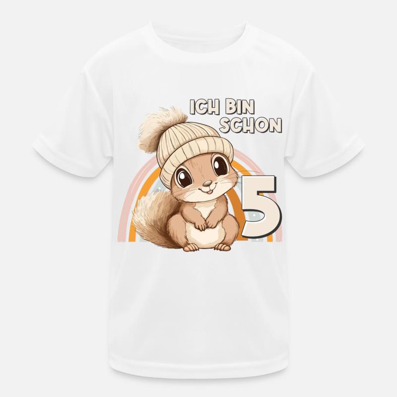 5. Geburtstag Eichhörnchen Regenbogen Süß Niedlich Kinder Funktions-T-Shirt