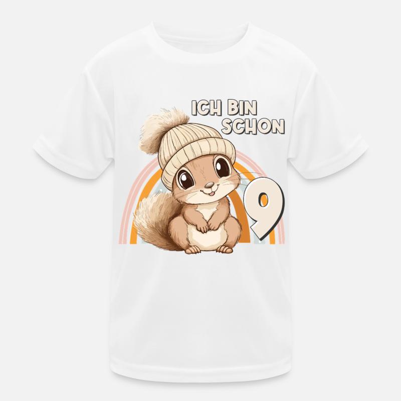 9. Geburtstag Eichhörnchen Regenbogen Süß Niedlich Kinder Funktions-T-Shirt