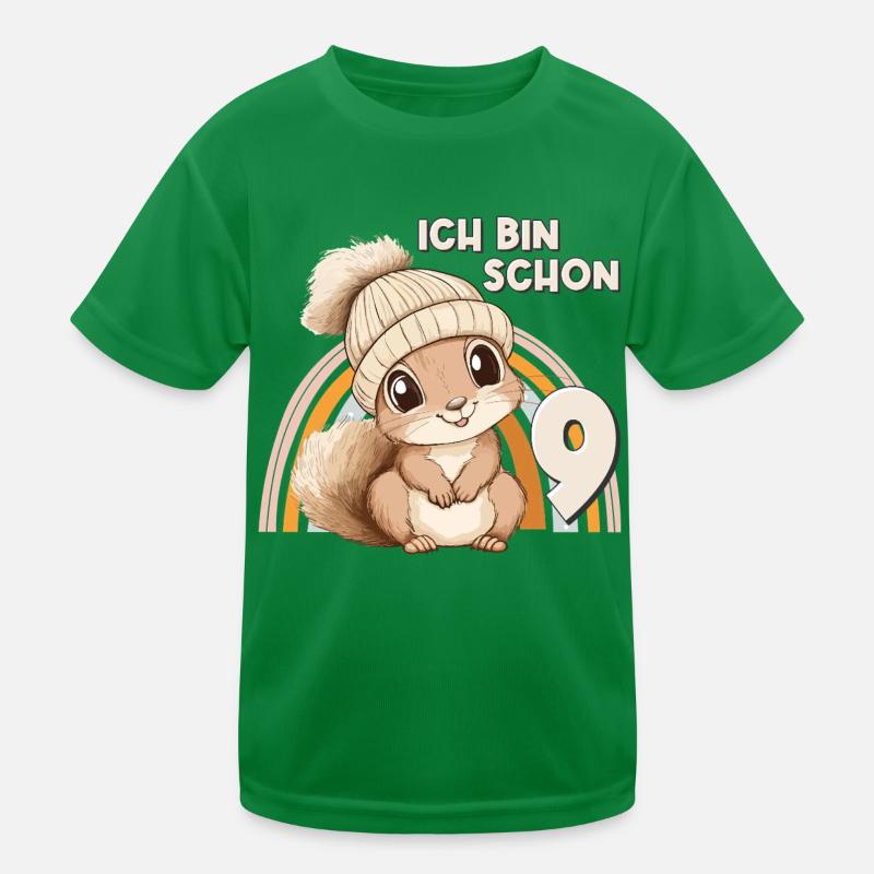 9. Geburtstag Eichhörnchen Regenbogen Süß Niedlich Kinder Funktions-T-Shirt