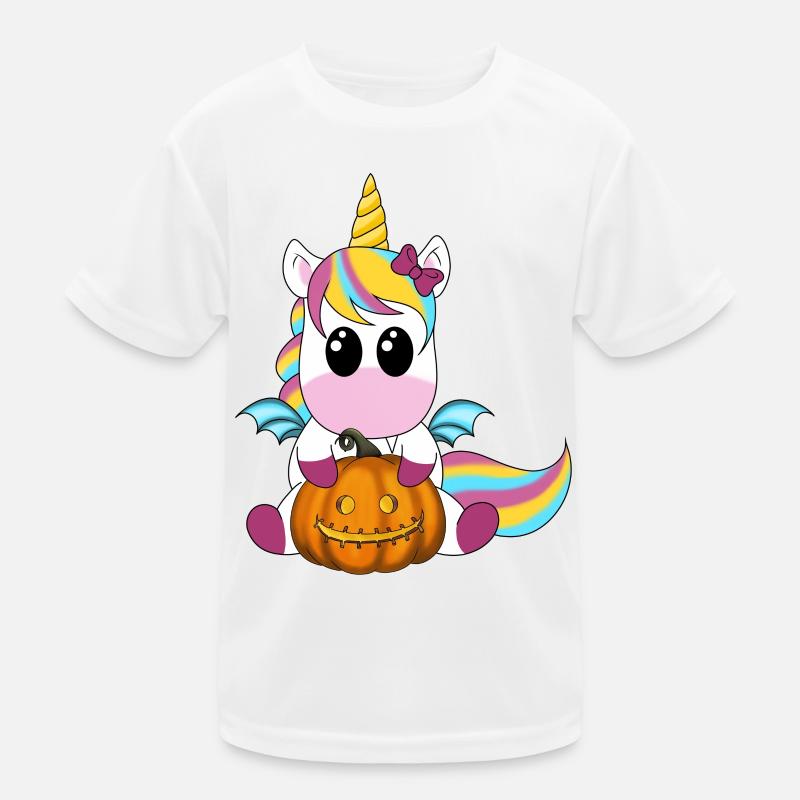 Unicorn with pumpkin lantern Kids Functional T-Shirt