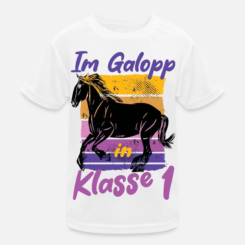 Im Galopp in Klasse 1 - Einschulung - Pferd Reiter Kinder Funktions-T-Shirt
