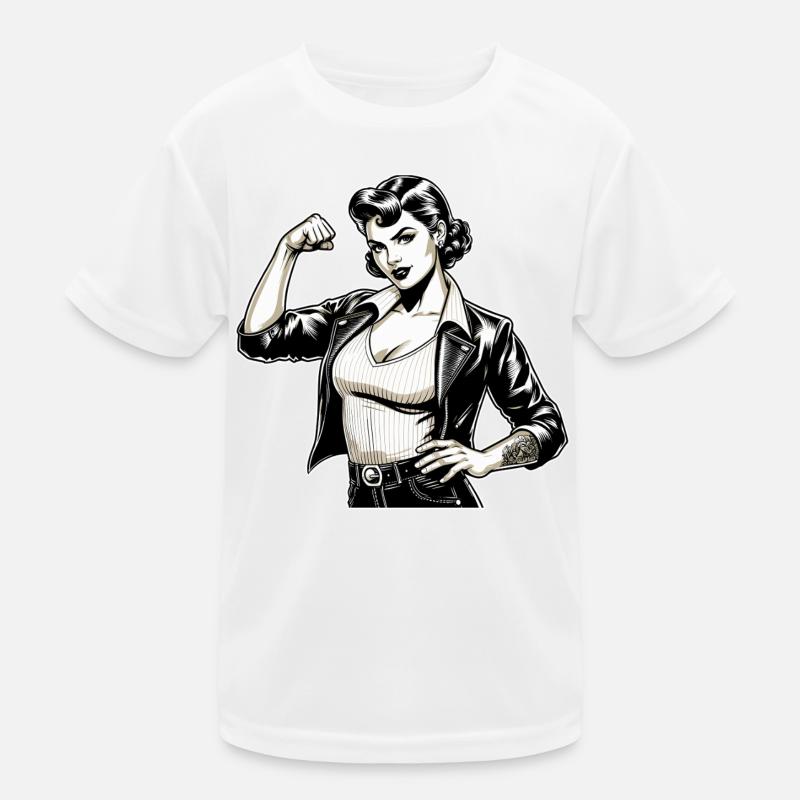 Strong Cool Woman Rockabilly Leather Jacket Gift Kids Functional T-Shirt