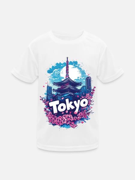 Tokyo Japan Pagoda City Skyline Sun Flowers - Kids Functional T-Shirt - white - Front