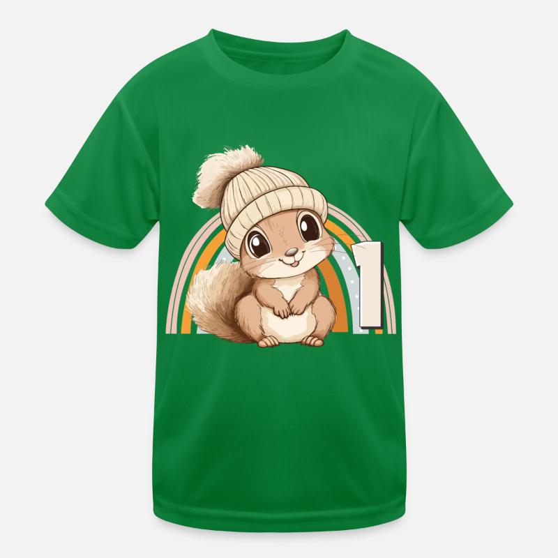 1st Birthday Squirrel Rainbow Cute Cute Kids Functional T-Shirt