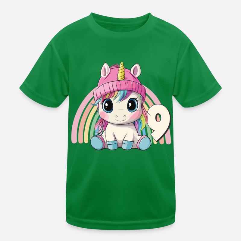 9. Geburtstag Einhorn Regenbogen Süß Niedlich Kinder Funktions-T-Shirt