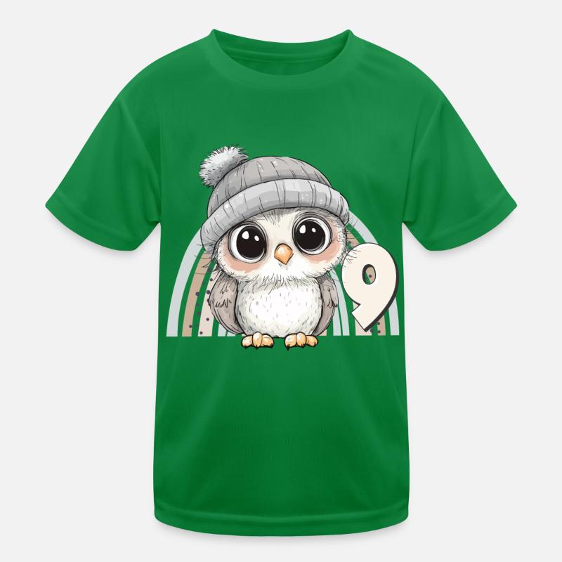 9. Geburtstag Eule Regenbogen Süß Niedlich Kinder Funktions-T-Shirt