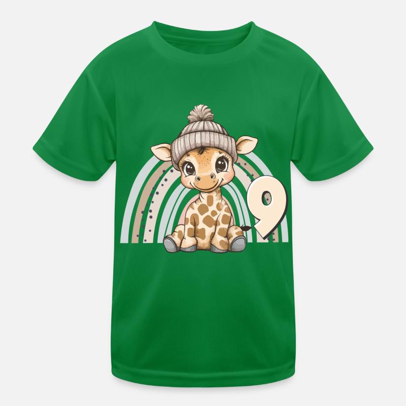 9. Geburtstag Giraffe Regenbogen Süß Niedlich Kinder Funktions-T-Shirt