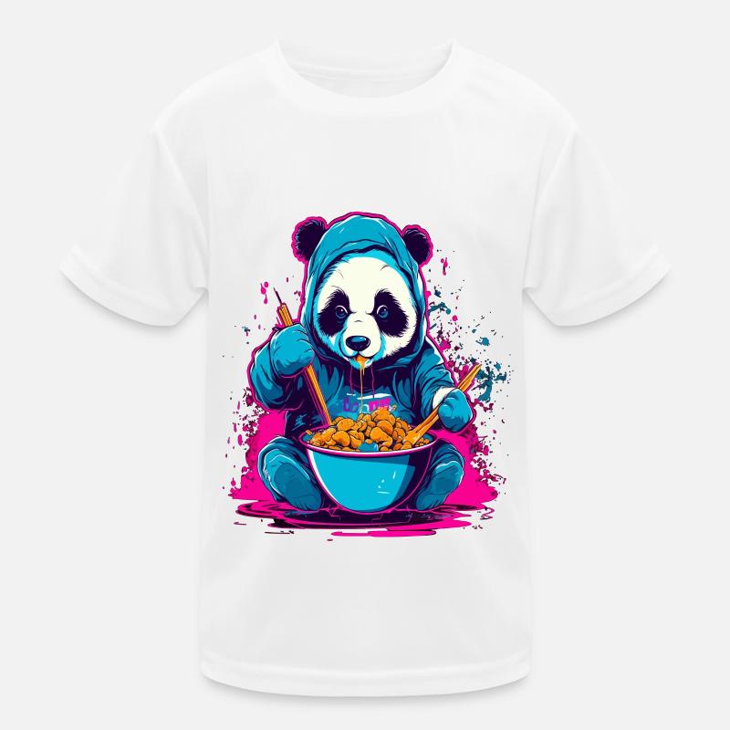 Panda eat Asia Ramen Food Synthwave Design Kids Functional T-Shirt