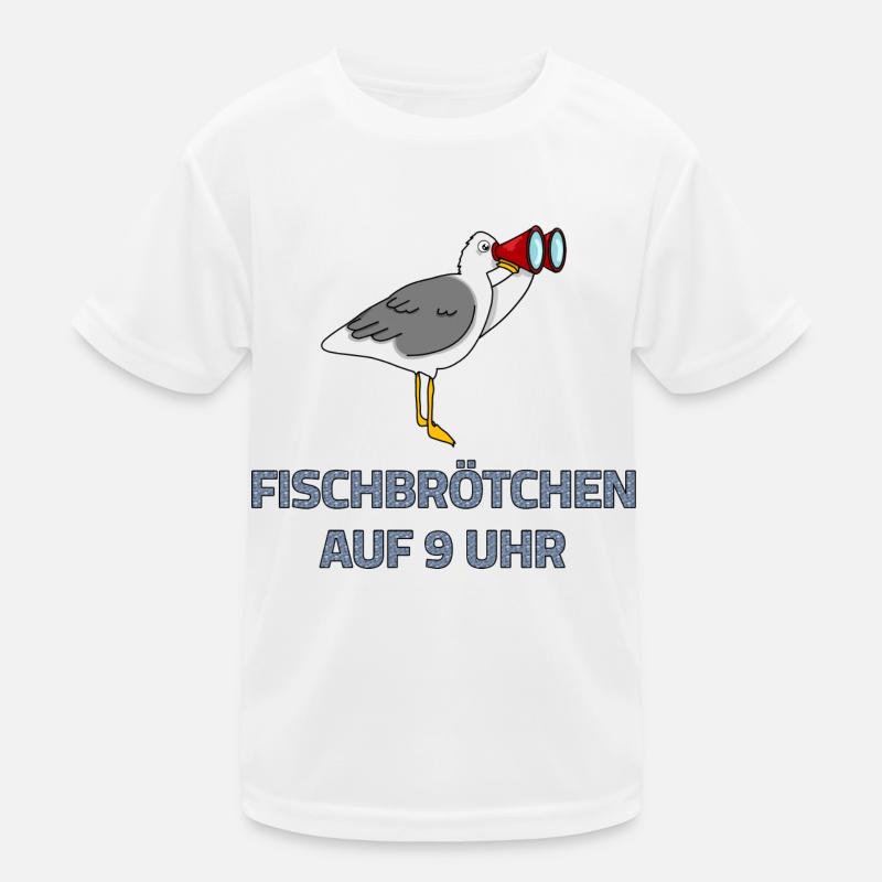 Fischbrötchen auf 9 Uhr - Möwe mit Fernglas Kinder Funktions-T-Shirt