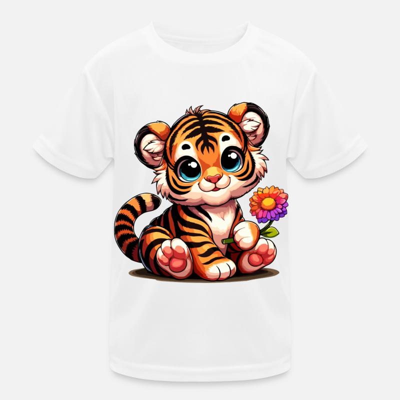 Bébé tigre mignon avec une fleur à la main T-shirt sport Enfant