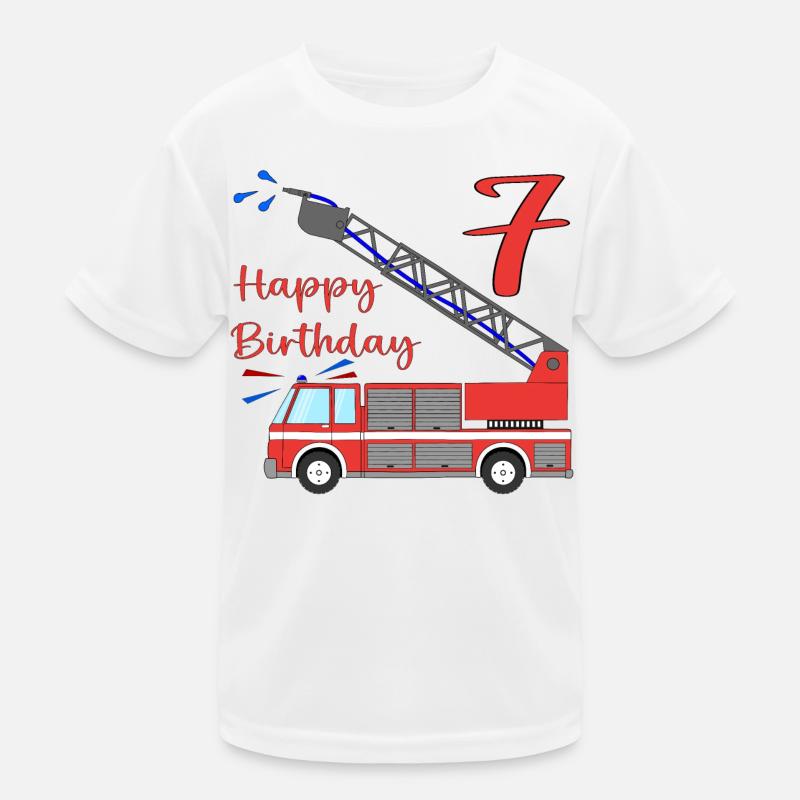 Fire engine Happy Birthday 7 Kids Functional T-Shirt