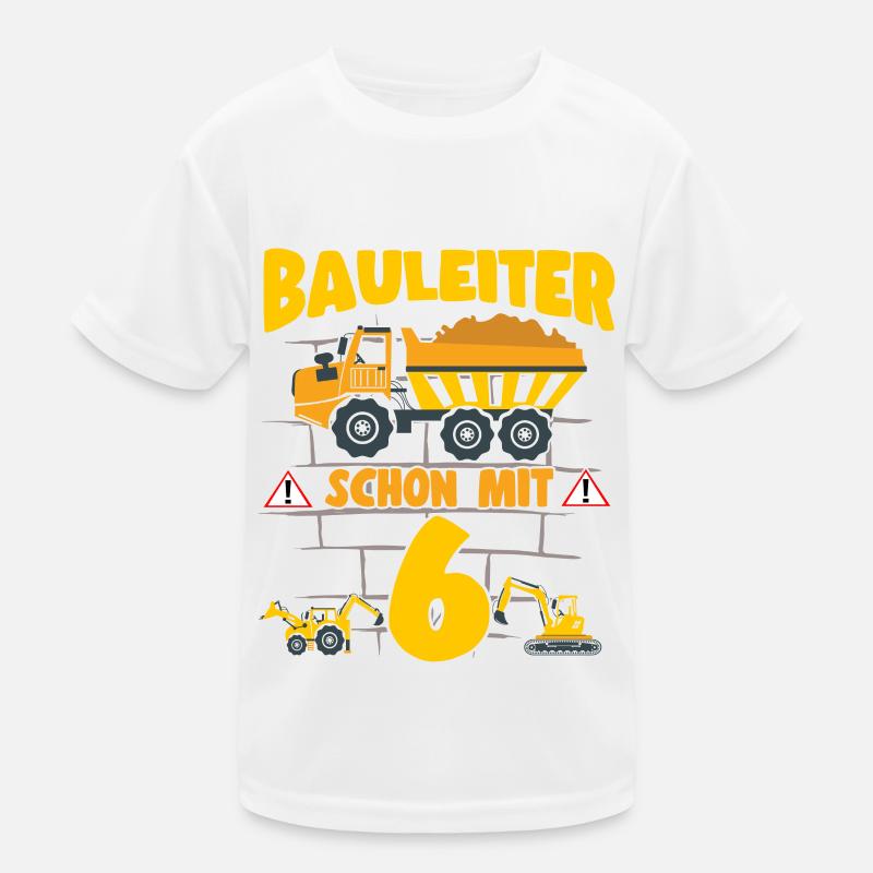 6. Geburtstag Bauleiter Mit 6 Bagger Kipplaster Kinder Funktions-T-Shirt