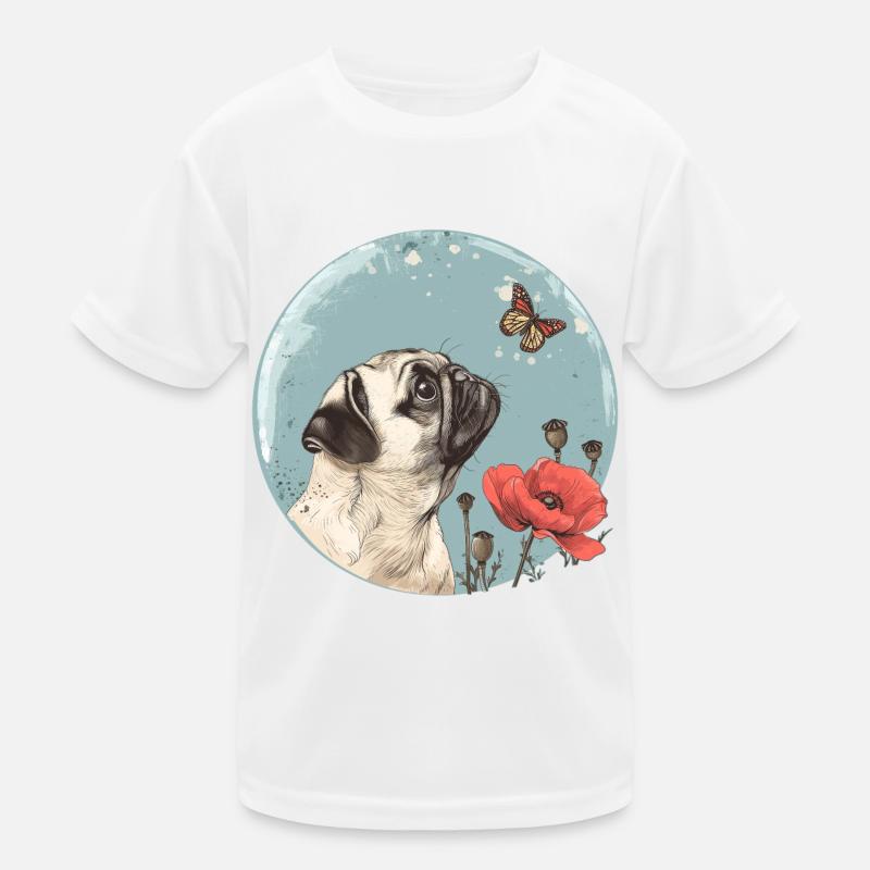 Mops mit Schmetterling Kinder Funktions-T-Shirt