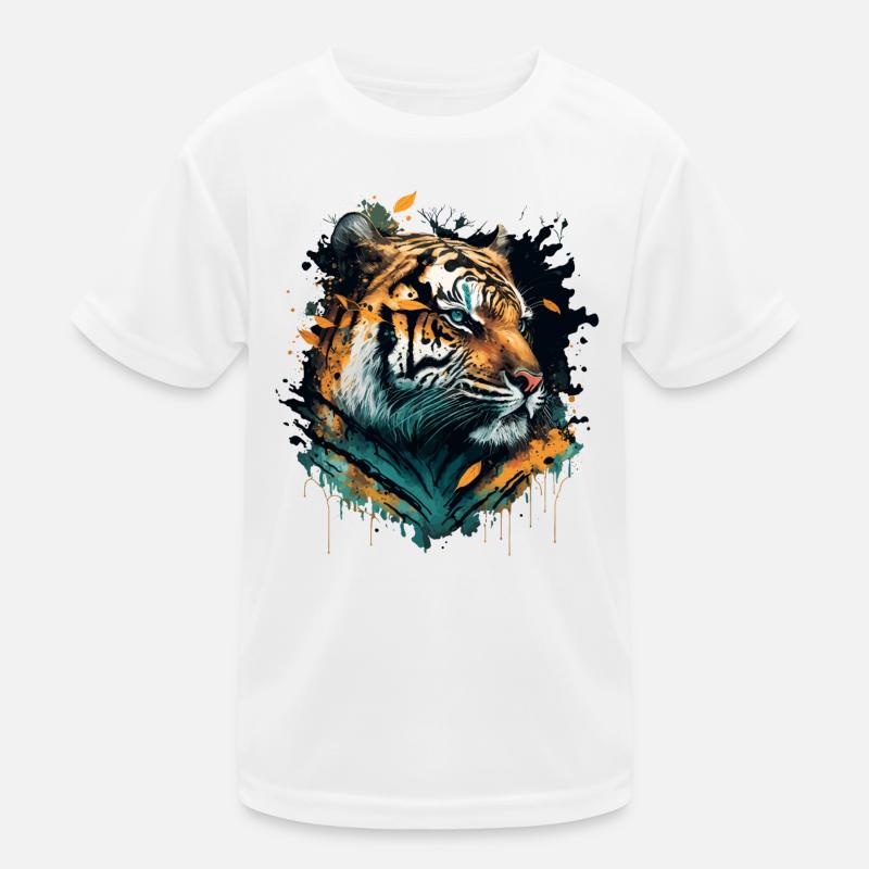 Tiger mit fallenden Blättern Kinder Funktions-T-Shirt