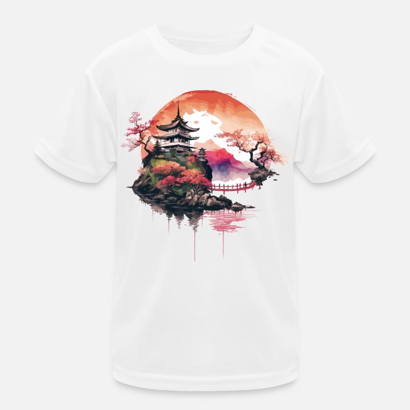 Japanese Temple on Mountain Kids Functional T-Shirt