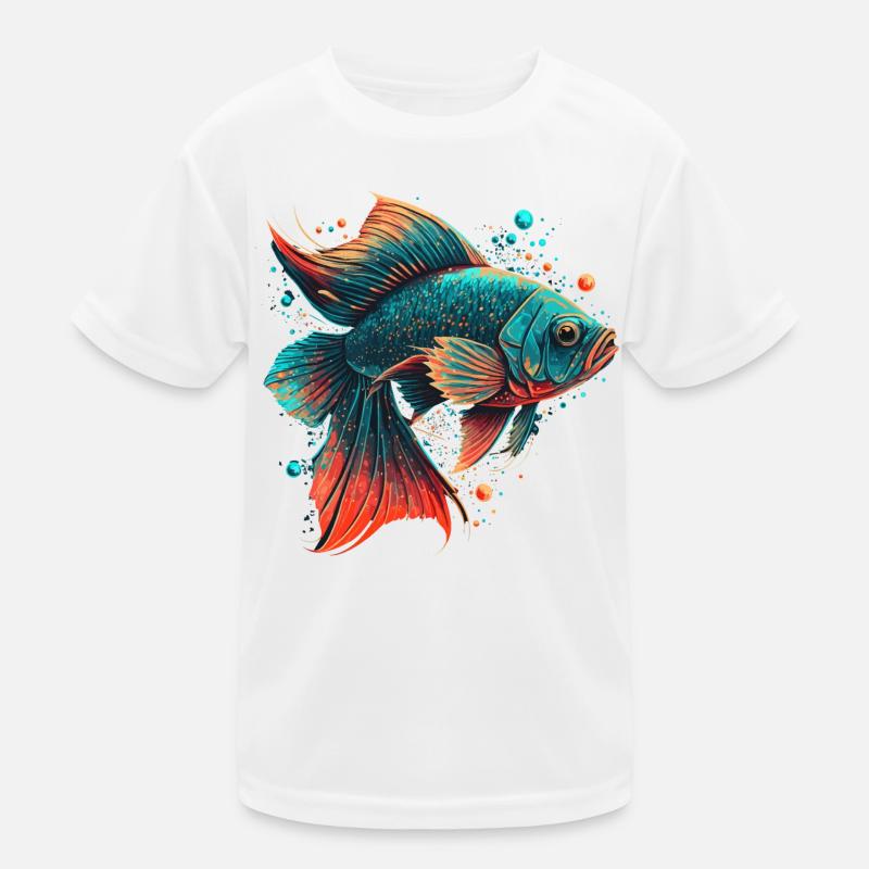 Red Blue Fish Kids Functional T-Shirt