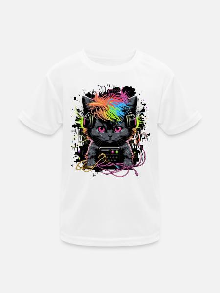 Kopfhörer Cat - Kinder Funktions-T-Shirt - Weiß