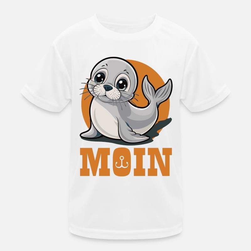 Junge Robbe mit „Moin“ - Kinder Funktions-T-Shirt - Weiß