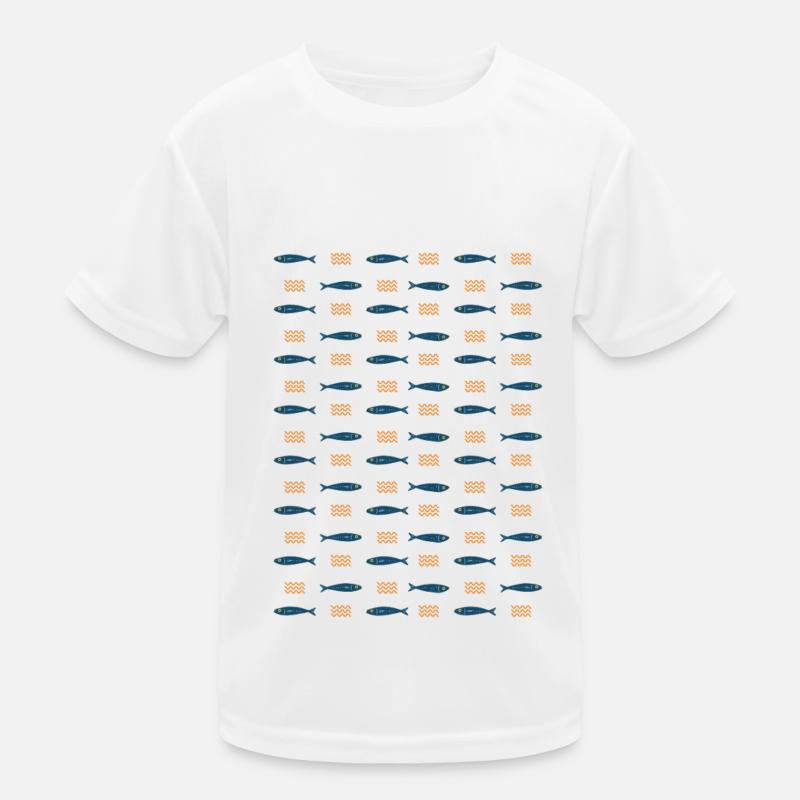 Minimalist Sardines and Waves Pattern for Summer Kids Functional T-Shirt