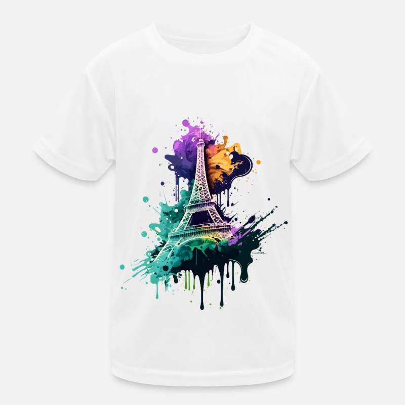 Paris Eiffel Tower Skyline France Splash Colorful Kids Functional T-Shirt