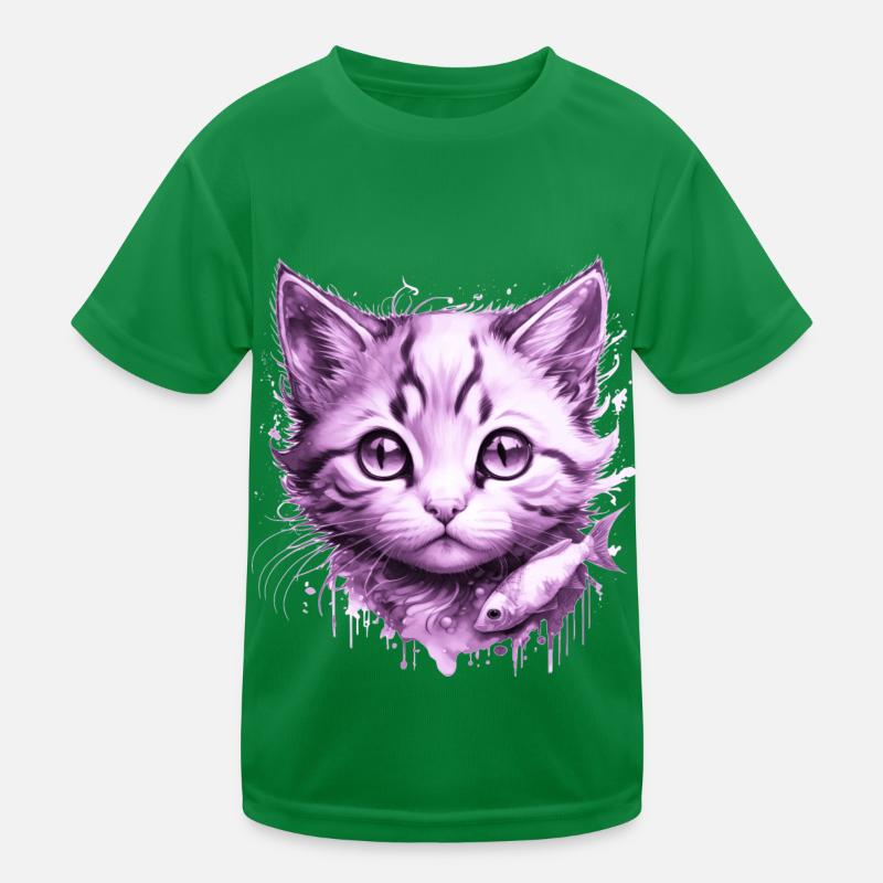 Chaton Violet avec poisson T-shirt sport Enfant