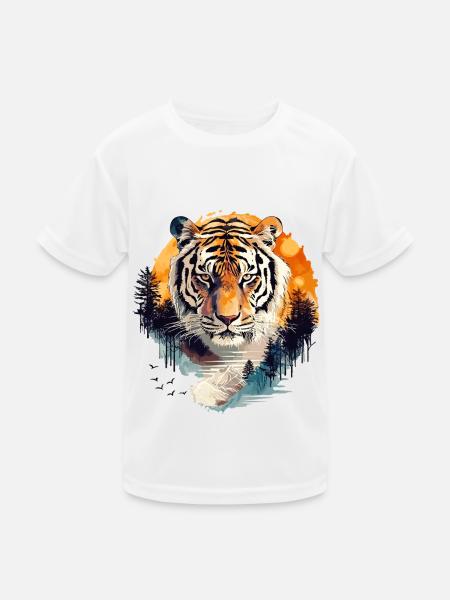 Tiger Tigerkopf Raubkatze Natur Wildnis Wild Stark - Funktionsshirt til børn - hvid