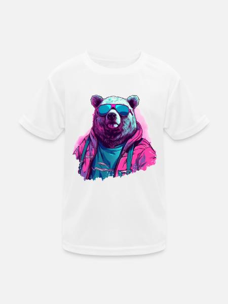 Pinker Bär mit Sonnenbrille - Kinder Funktions-T-Shirt - Weiß