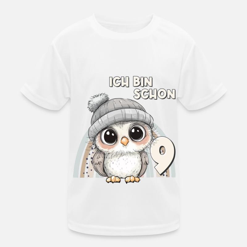 9. Geburtstag Eule Regenbogen Süß Niedlich Kinder Funktions-T-Shirt
