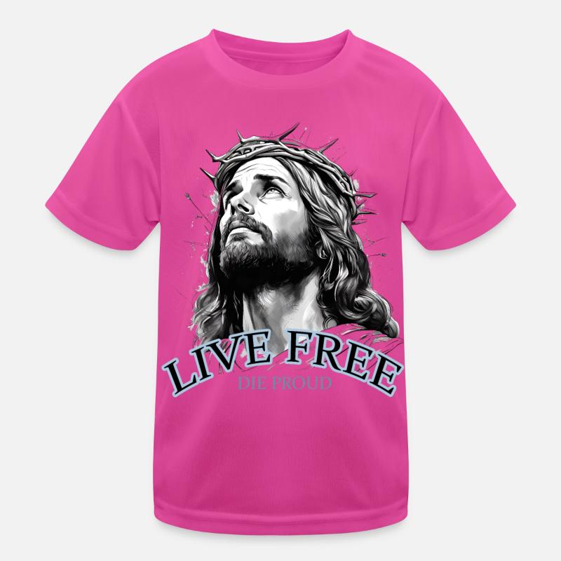 JESUS MIT DORNEN KRONE LIVE FREE DIE PROUD Kinder Funktions-T-Shirt