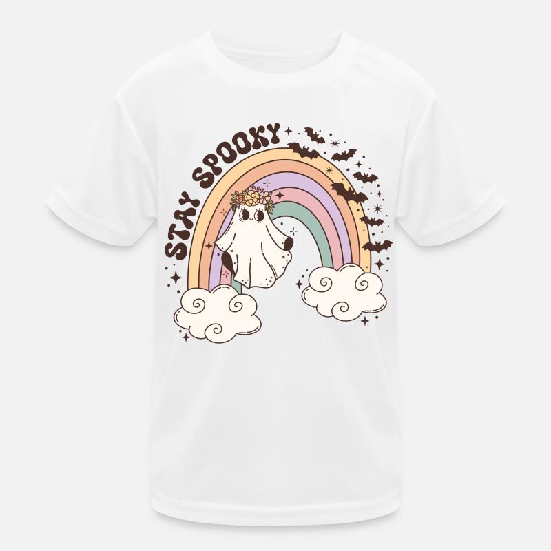 Cute Retro Ghost in the Rainbow - Stay Spooky! Kids Functional T-Shirt