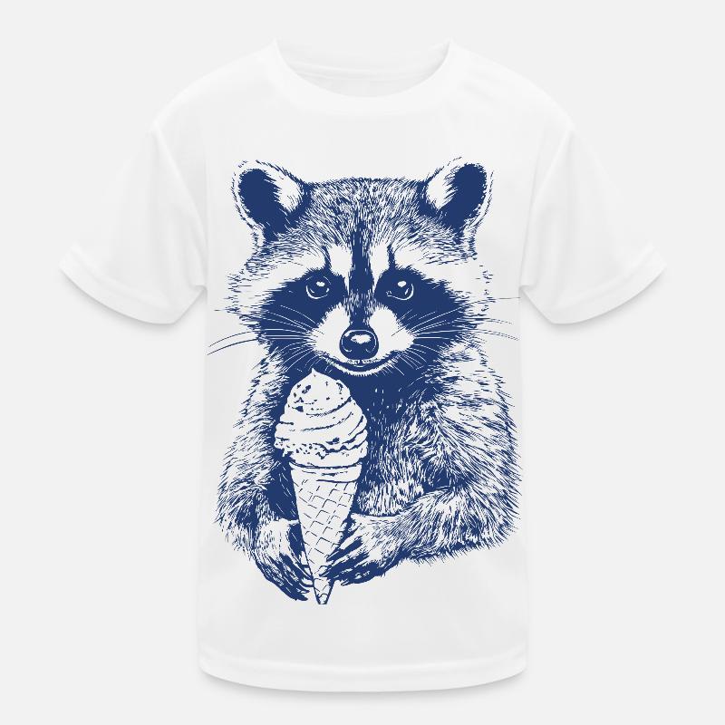 Waschbär mit Eiscreme - Kinder Funktions-T-Shirt - Weiß
