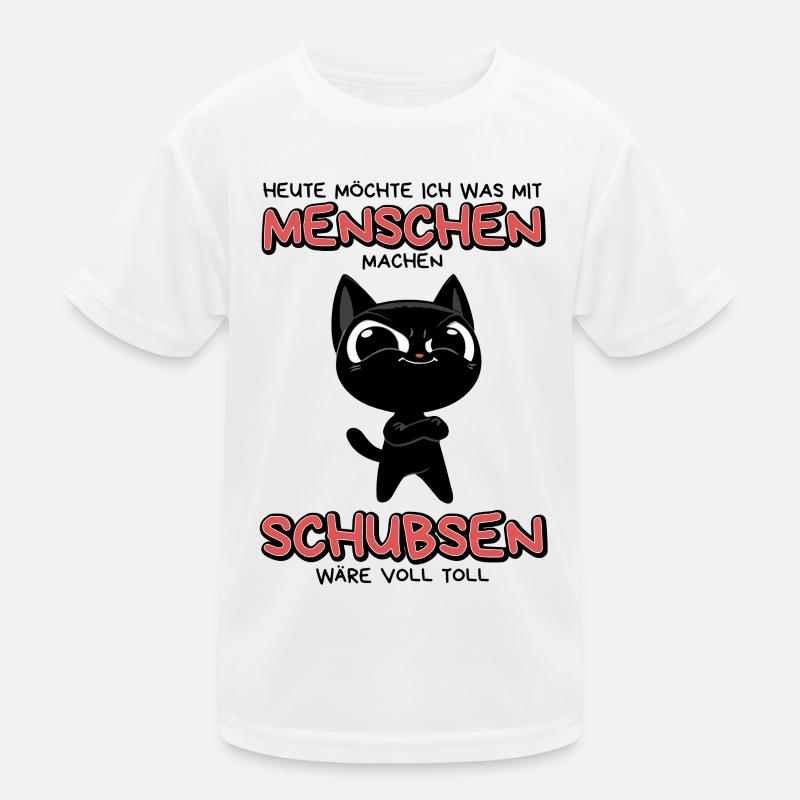 Menschen schubsen: Lustige schwarze Katze mit Plan Kinder Funktions-T-Shirt