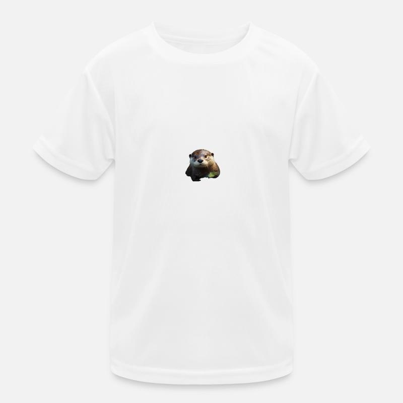 Cute otter with leaf - Kids Functional T-Shirt - white