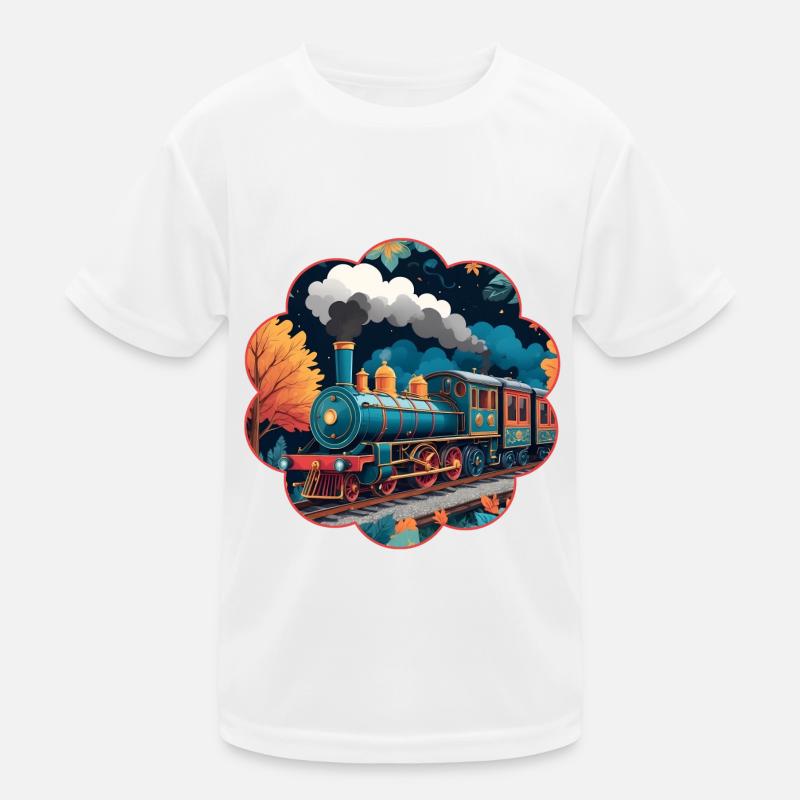 Bunte Eisenbahn mit rauchender Dampflokomotive Kinder Funktions-T-Shirt