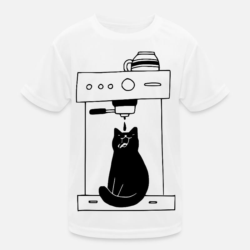 Black Cat Coffee Addict Minimalist Kids Functional T-Shirt